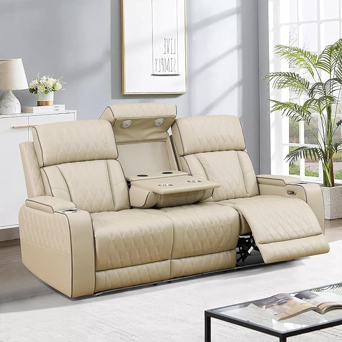 Power Recliner Sofa with LED Lights, Leather Power Reclining Sofa, Living Room - Image 4