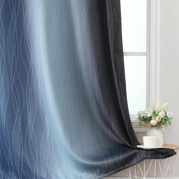 Estelar Textiler Navy Blue and Black Ombre Blackout Curtains 90 Inches Long 2 - Image 6