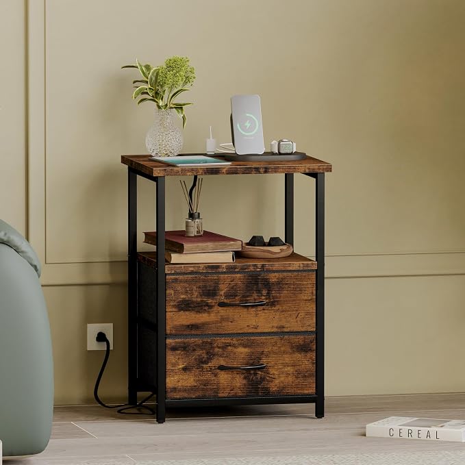 Fixwal Night Stand with Charger Station, Nightstand with Charging Station & - Image 2