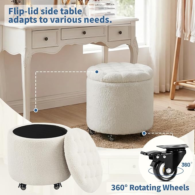 Furniliving Modern Round Storage Ottoman - Image 5