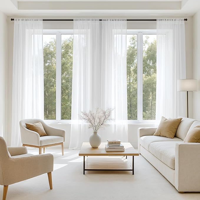 MIULEE White Sheer Curtains 108 Inches Long, 4 Panels Set, Light Filtering Rod by MIULEE