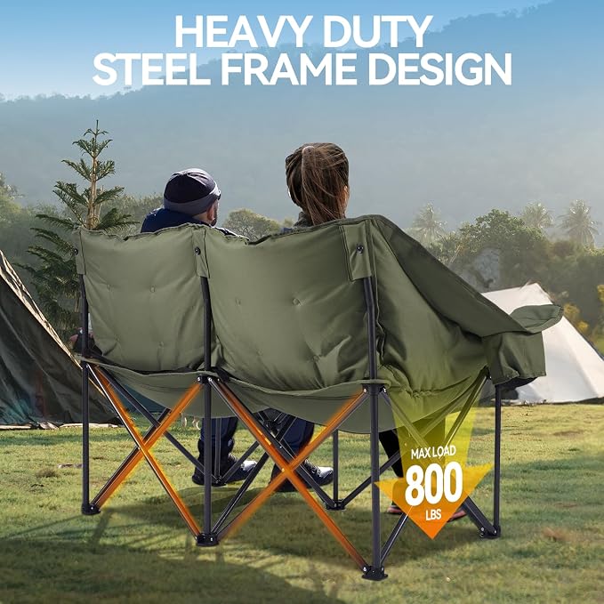 Double Camping Chairs Padded Loveseat Chair - Image 5
