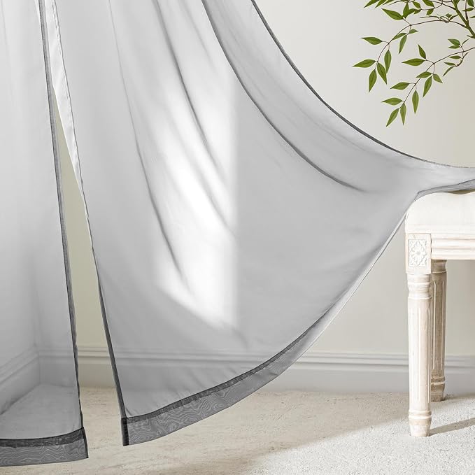MIULEE Dark Grey Sheer Curtains 108 Inches Long, 4 Panels Set, Rod Pocket Light - Image 6