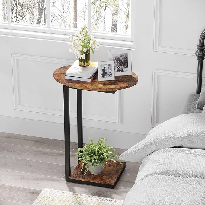 Hosfais Side Table Small End Table, C-Shaped Wood Sofa Table - Image 7