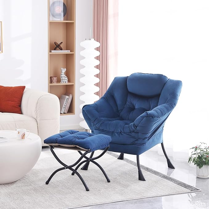 MBOOYOME Lazy Chair with Folding Ottoman, Modern Accent Armchair with Armrests - Image 2