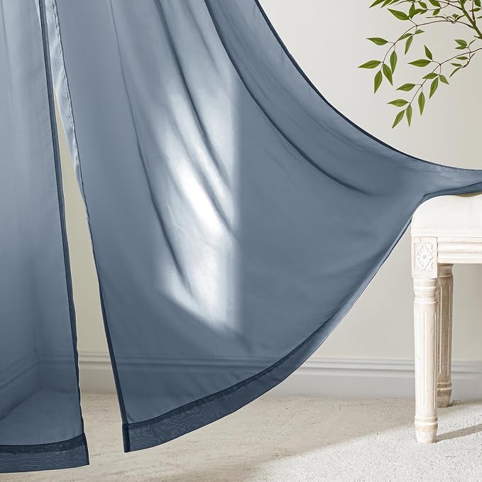 MIULEE Navy Blue Sheer Curtains 108 Inches Long, 4 Panels Set, Light Filtering - Image 6
