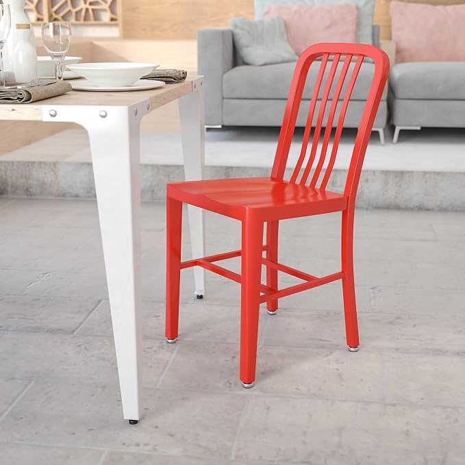 Flash Furniture Commercial Grade Red Metal Indoor-Outdoor Chair - Image 2