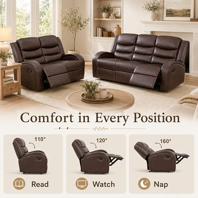 Recliner Sofa Set 2 Piece Living Room Furniture Set Couch Sectional Leather - Image 3
