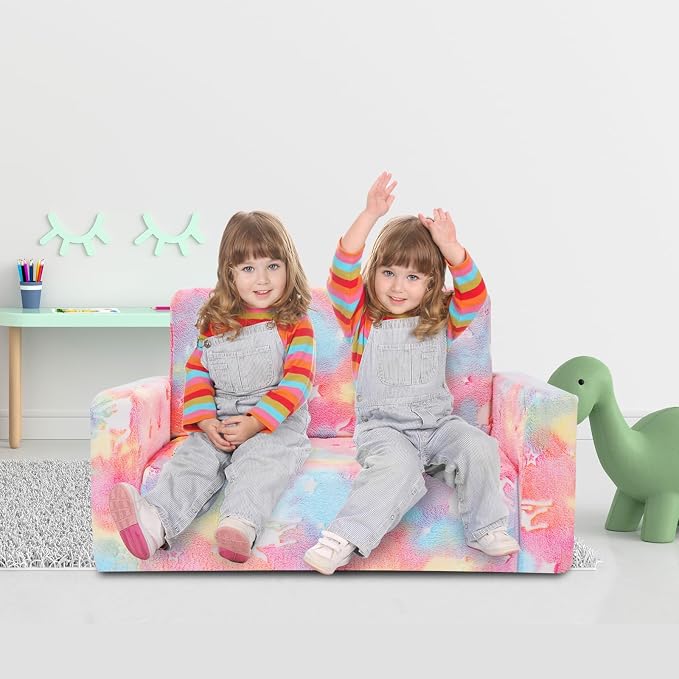 SLIGUY Kids Couch, Fold Out Kids Sofa Chair, Toddler Convertible Sofa to - Image 2