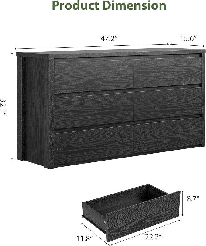 GarveeHome 6 Drawer Dresser for Bedroom, Wide Wood Chest of Drawers Handle Free - Image 2