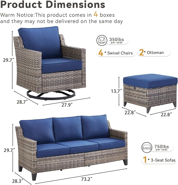 Outdoor Patio Furniture Set-7 Pieces All-Weather Wicker Outdoor Furniture - Image 8