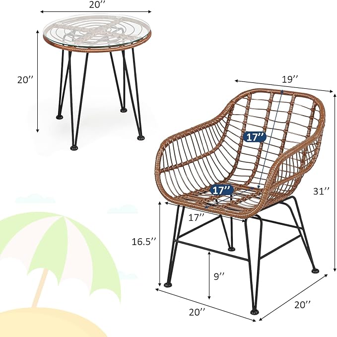 Tangkula 3 Pieces Patio Conversation Bistro Set, Outdoor Wicker Furniture - Image 5