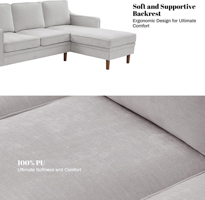 Kingfun 88" L-Shape Sofa, Chenille Sectional Couch, Mid Century Modern Couches - Image 6