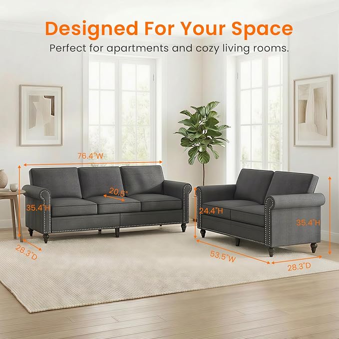 Living Room Sofa Sets 2 Piece, Modern 3 Seater Sofa and Loveseat Couch Sets - Image 2