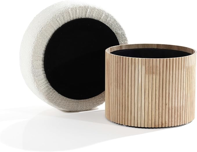 LuxenHome Storage Ottoman, 15.5"W x 15.5"H Modern Upholstered Padded Ivory - Image 5
