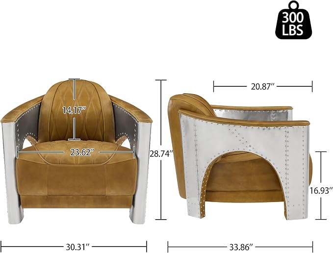 Art Leon Genuine Leather Accent Chair, Mid Century Industrial Armchair - Image 2