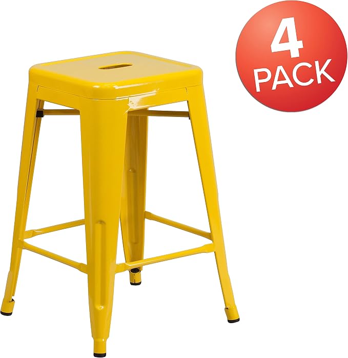 Flash Furniture Lily 4 Pack Commercial Grade 24" High Backless Yellow Metal - Image 4