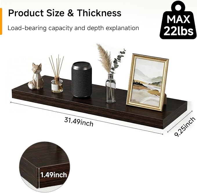 31.5in Floating Shelves for Wall, Wall Mounted Shelves for Decor Storage Set of - Image 3
