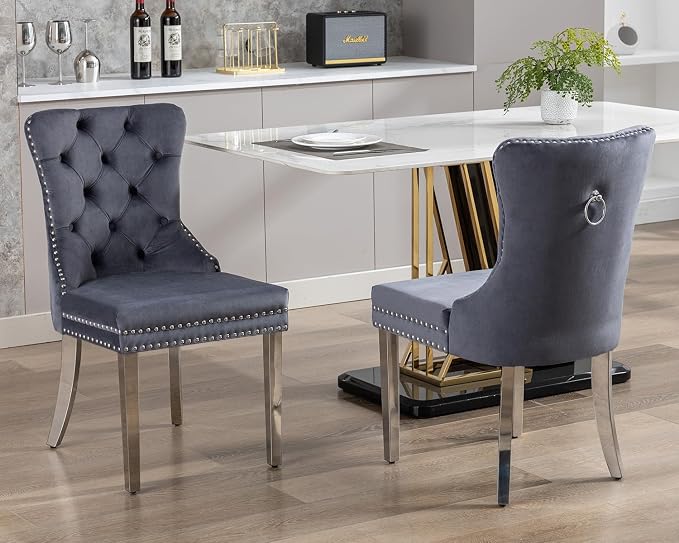 KCC Velvet Dining Chairs Set of 2, Upholstered High-end Tufted Dining Room Chair - Image 10