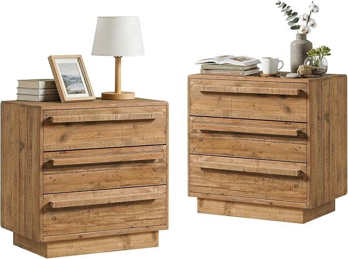 HOKYHOKY Set of 2 Reclaimed Solid Wood Nightstand-24 Inches Large End Table by HOKYHOKY