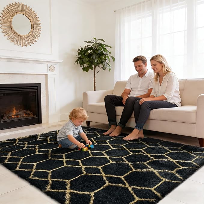 6x9 Fluffy Area Rugs for Living Room, Shag Area Rug for Bedroom, Geometric Soft - Image 5