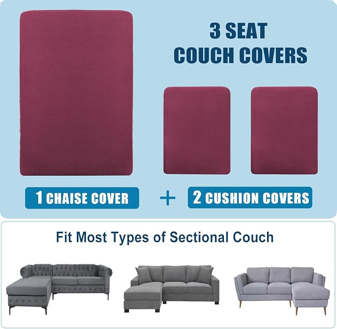 Water Repellent L Shaped Couch Covers 3 Pieces Sofa Seat Cushion Slipcovers - Image 7