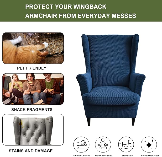 HAOYONG Jacquard Wingback Chair Cover Thickening Wing Armchair Covers Set of 2 - Image 5