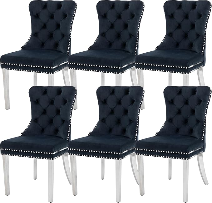 KCC Velvet Dining Chairs Set of 6, Upholstered High-end Tufted Dining Room Chair by KCC