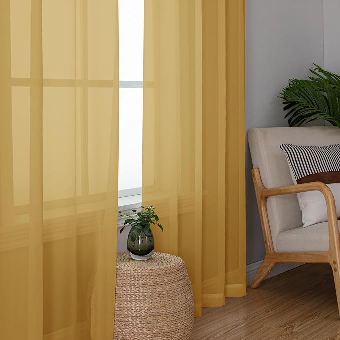 Aiyufeng Gold Sheer Curtain 90 Inches Long 2 Panels Set, Light Filtering Gold - Image 5