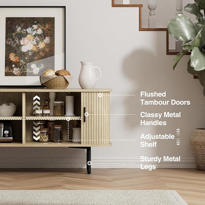 47''W Natural Storage Cabinet, Media Console, Tambour TV Stand; Sliding Door - Image 7