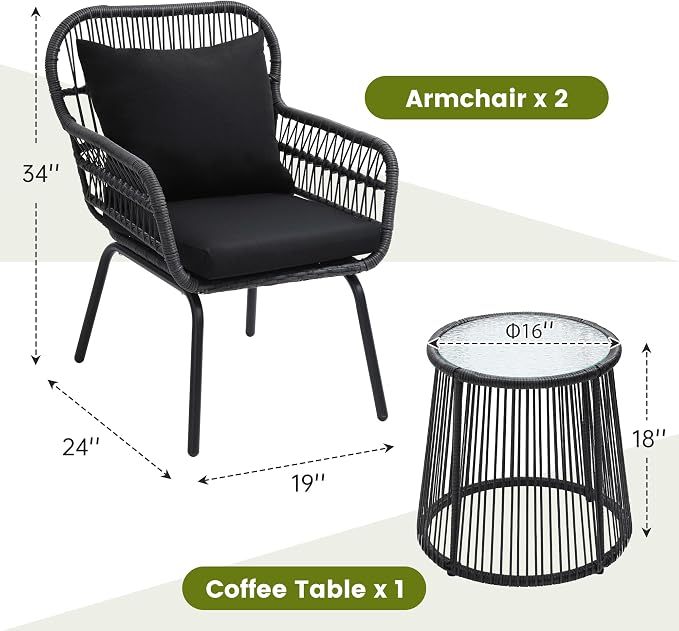 wildformers 3 Pieces Rattan Wicker Bistro Set, Outdoor Conversation Set - Image 6