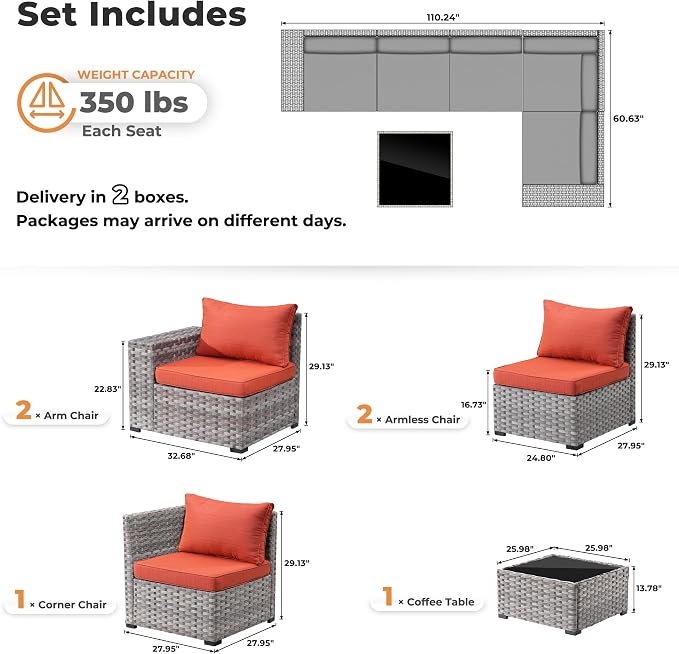 ovios 6 Pieces Patio Furniture Set, Outdoor Wicker Sectional Sofa - Image 7