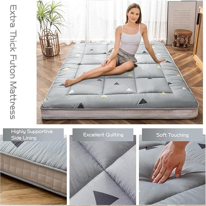 MAXYOYO Grey Triangle Futon Mattress, Padded Japanese Floor Mattress Quilted - Image 6