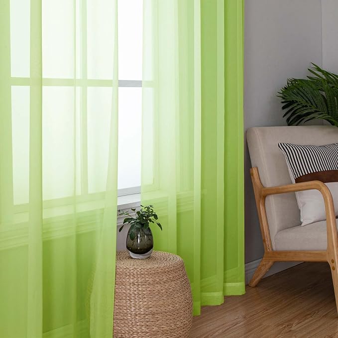 Lecloud Lime Sheer Curtains 78 Inches Long 2 Panels, Rod Pockets Light - Image 2