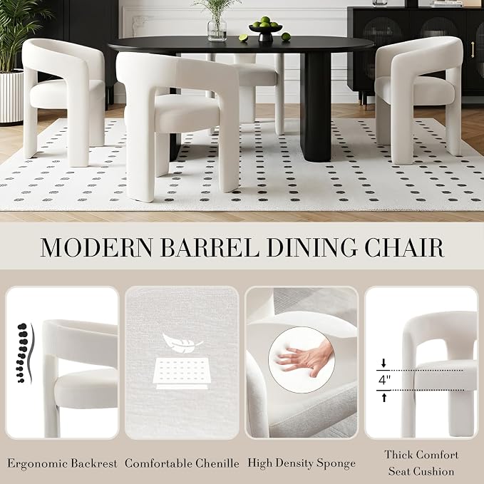 Modern Chenille Barrel Dining Chair Upholstered Fabric Dining Room Chair - Image 5