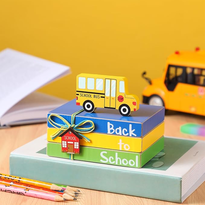 Pinkunn 4 Pcs Back to School Table Decorations School Bus Tiered Tray Decor - Image 2