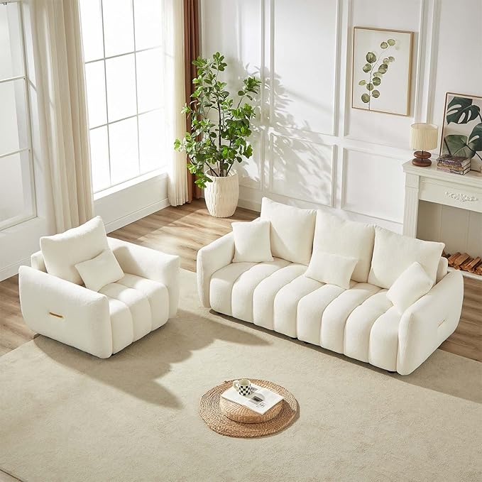 Antetek 78" Modern Sofa Couch, Comfy Deep Seat Teddy Cloud Sofa, Upholstered - Image 3