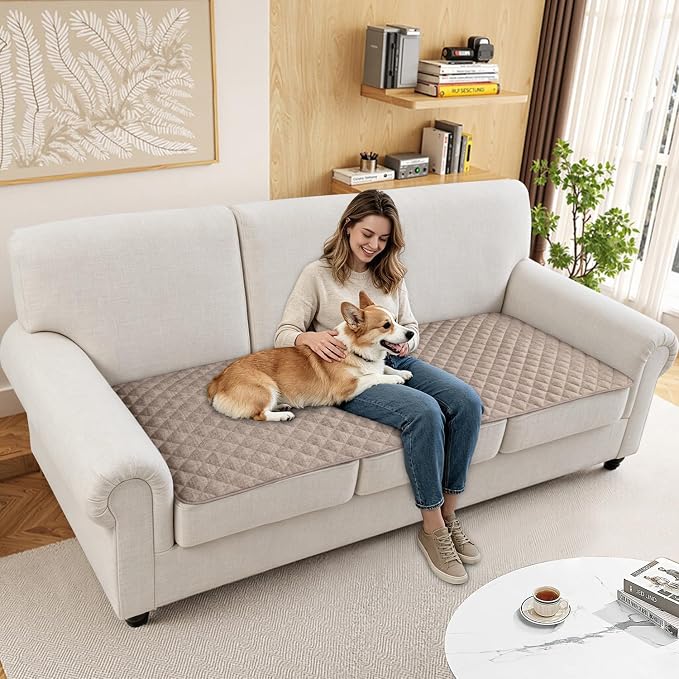 Dog Couch Cover for Sofa 100% Waterproof Faux Linen Sofa Covers for 3 Cushion - Image 2