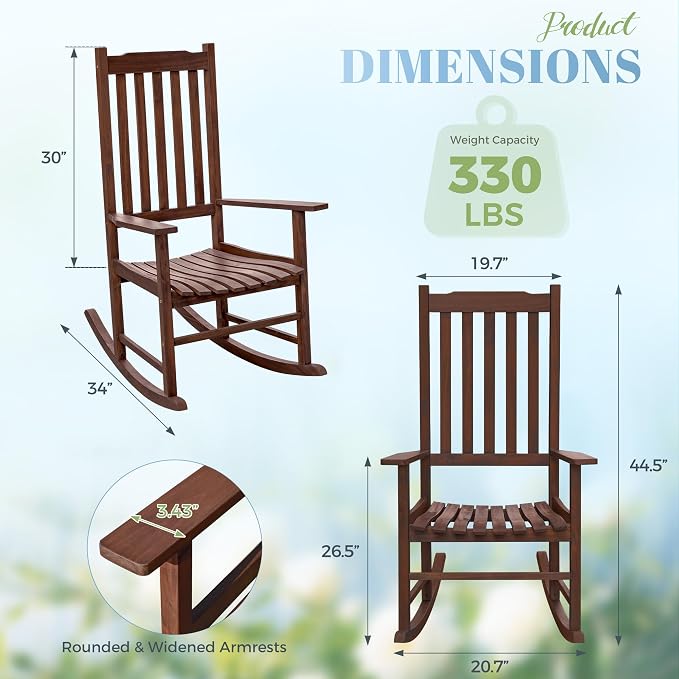 Flamaker Acacia Wood Patio Rocking Chair Set of 2, High Back and Widen Armrest - Image 3