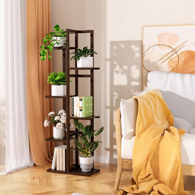 ROMGUAR CRAFT 6 Tier Bamboo Plant Stand Indoor, Wood Tall Flower Holder Corner - Image 4