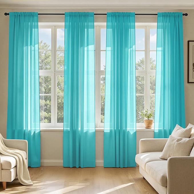 MIULEE Turquoise Sheer Curtains 108 Inches Long, 4 Panels Set, Light Filtering by MIULEE