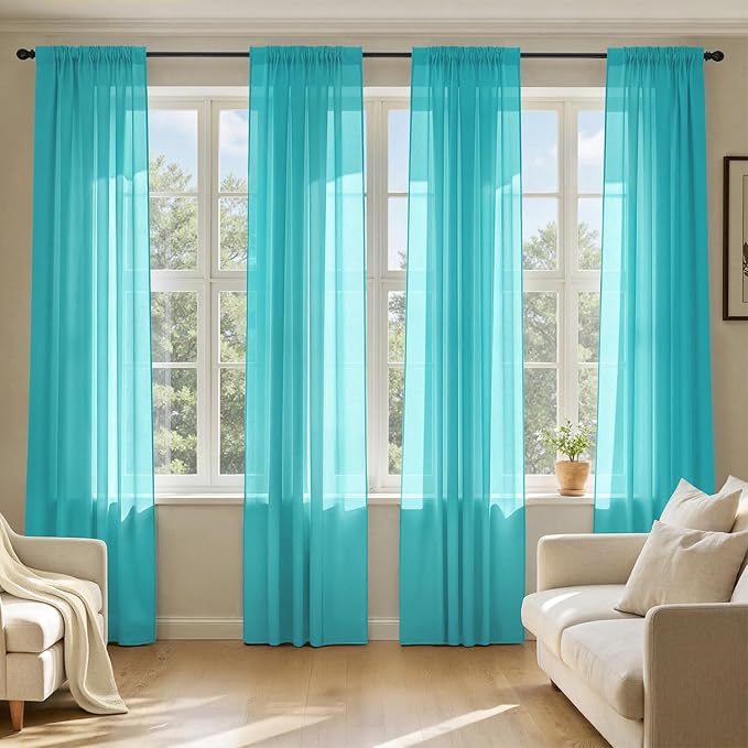MIULEE Turquoise Sheer Curtains 72 Inches Long, 4 Panels Set, Light Filtering by MIULEE
