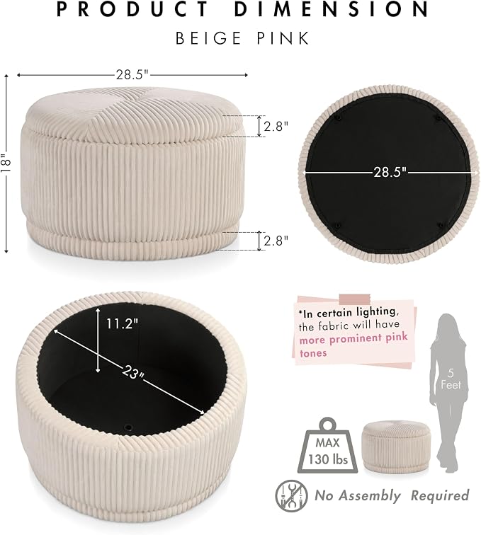 Furniture of America Lennox Modern Chenille 29-inch Round Storage Ottoman - Image 2