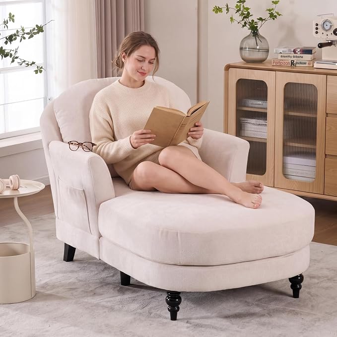 Chaise Lounge Chair Indoor, 59.8" Oversized Couch Reading Chairs，Chenille by ZXDesign