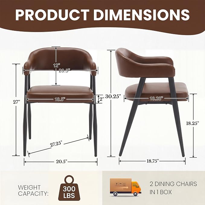 HNY Modern Dining Room Arm Chairs Set of 6, Retro Faux Leather Upholstered - Image 2