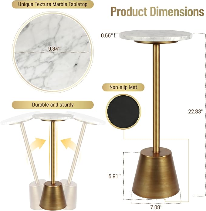 White Marble Pedestal Side Table, Round Accent End Table - Image 2