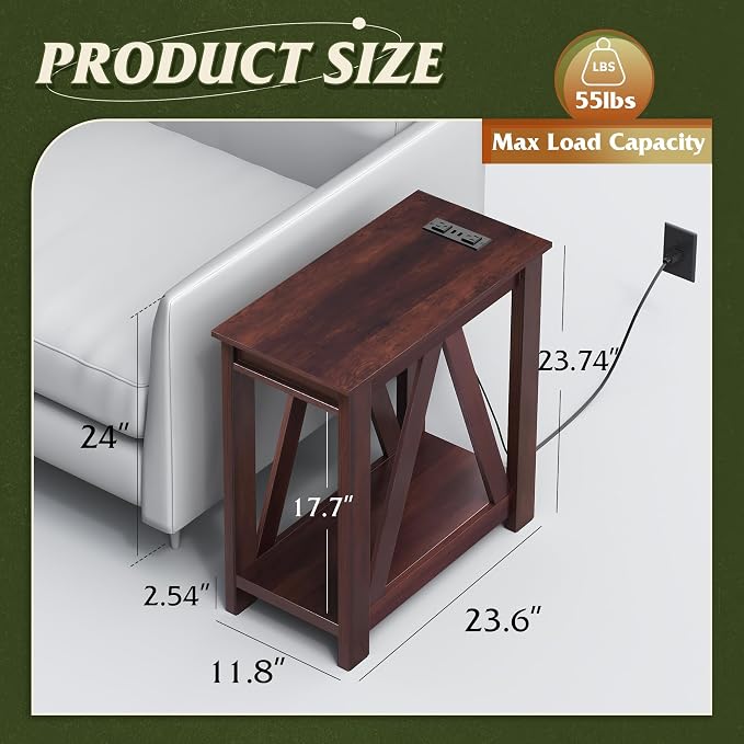 WLIVE Narrow End Table with Charging Station of Open Storage Shelf，Sofa Side - Image 3