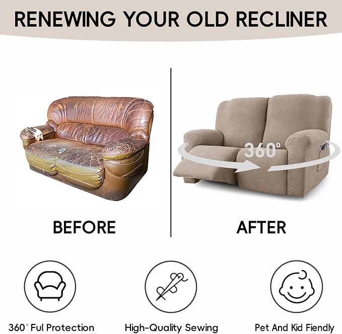 Recliner Loveseat Covers with Console, 6-Piece Stretch Geometric Strokes - Image 6