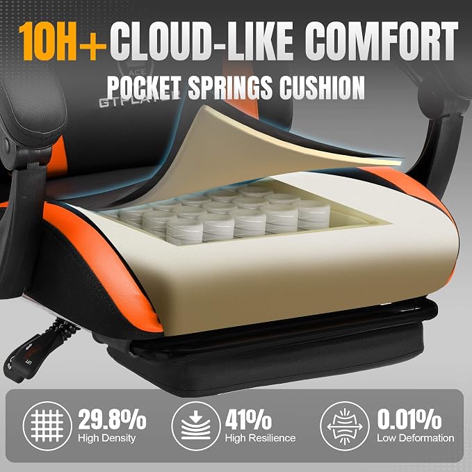 GTPLAYER Gaming Chair with Pocket Spring Cushion, Leather Office Chair with - Image 4