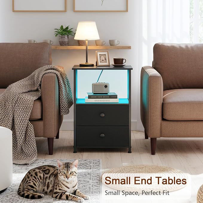 LOAKEKEL Night Stand Set 2, LED Nightstand - Image 7